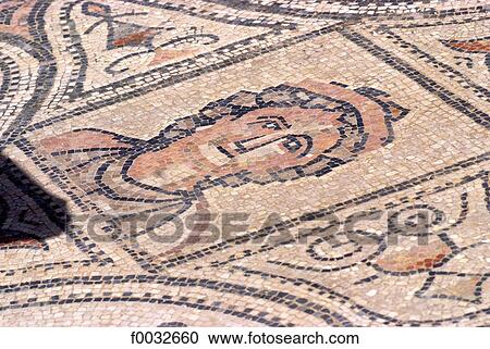 Morocco, Volubilis, detail of a mosaic, portrait of the owner of labours of Hercules house View Large Photo Image Stock Image - Morocco, Volubilis, detail of a mosaic, portrait of the owner of labours of Hercules house. Fotosearch