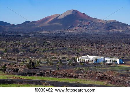 Stock Image - Spain, Canary islands, Lanzarote, landscape of La Geria. Fotosearch