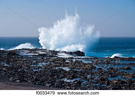 Spain, Canary islands, Lanzarote, rockbound coast View Large Photo Image Stock Photo - Spain, Canary islands, Lanzarote, rockbound coast. Fotosearch
