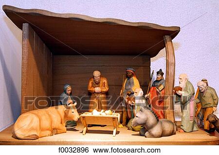 Switzerland Geneva Christmas Crib Figures Stock Photograph