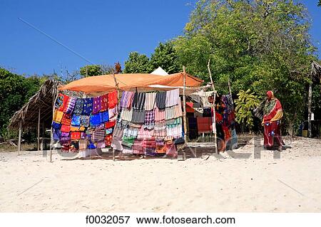 Stock Photo - Tanzania, Zanzibar archipelago, Kwale island, shop on the beach.. Fotosearch