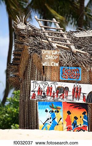 Tanzania, Zanzibar (Unguja island), Pwani Mchangani beach, paint store. View Large Photo Image Stock Photo - Tanzania, Zanzibar (Unguja island), Pwani Mchangani beach, paint store.. Fotosearch