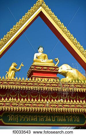 Thailand, berween Udon Thani and Nong Khai, statue of Buddha above the door of a village View Large Photo Image Stock Image - Thailand, berween Udon Thani and Nong Khai, statue of Buddha above the door of a village. Fotosearch