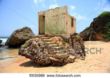 Stock Photo - Barbados, Bathsheba, lifeguard station. Fotosearch