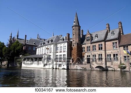 Stock Photo - Belgium, Bruges, canal. Fotosearch