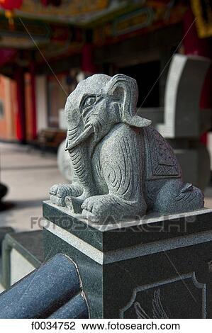 Stock Image - China, Taiwan, Changhua, buddhist temple, statue of an elephant. Fotosearch