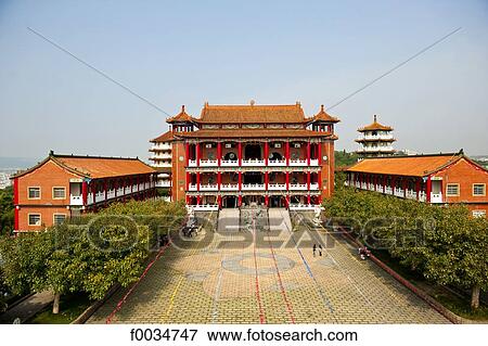 Stock Photo - China, Taiwan, Changhua, courtyard of the buddhist temple. Fotosearch
