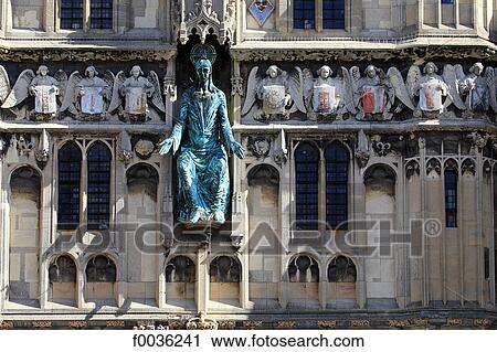 Stock Image - England, Kent, Canterbury, detail of the cathedral. Fotosearch