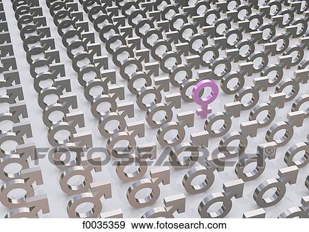 Stock Photo - Feminine symbol in the midst of masculine symbols. Fotosearch