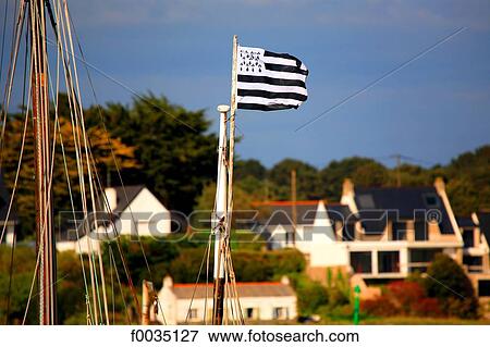 France, Brittany, La Trinite sur Mer, breton flag View Large Photo Image Stock Photo - France, Brittany, La Trinite sur Mer, breton flag. Fotosearch