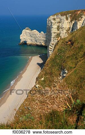 Stock Photo - France, Normandy, Etretat, cliffs. Fotosearch