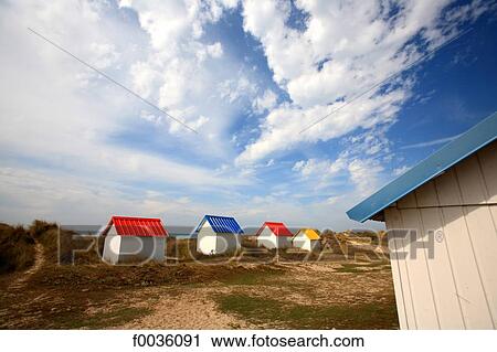 France, Normandy, Gouville sur Mer, beach huts View Large Photo Image Stock Image - France, Normandy, Gouville sur Mer, beach huts. Fotosearch