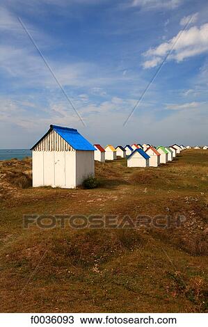 France, Normandy, Gouville sur Mer, beach huts View Large Photo Image Stock Image - France, Normandy, Gouville sur Mer, beach huts. Fotosearch