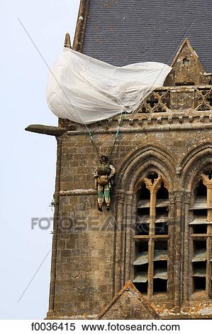 France, Normandy, Sainte Mere Eglise, church and his mannequin View Large Photo Image Stock Photography - France, Normandy, Sainte Mere Eglise, church and his mannequin. Fotosearch