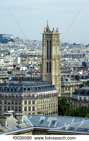 Stock Image - France, Paris (75), Ile de France, Saint Jacques tower. Fotosearch