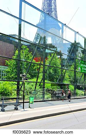 Stock Image - France, Paris, quai Branly museum and Eiffel tower. Fotosearch