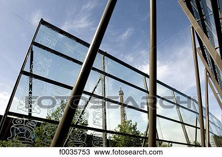 Stock Image - France, Paris, quai Branly museum and Eiffel tower. Fotosearch