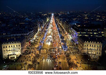 France, Paris, the Champs-Elysées by night View Large Photo Image Stock Photograph - France, Paris, the Champs-Elysées by night. Fotosearch
