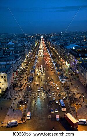 Stock Photography - France, Paris, the Champs-Elysées by night. Fotosearch
