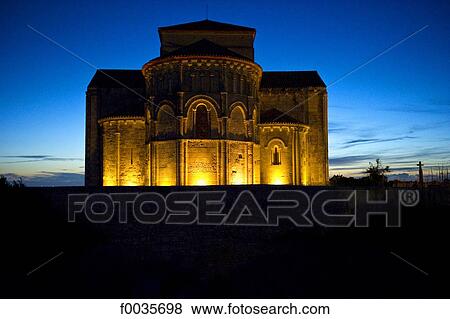 France, Poitou Charentes, Talmont sur Gironde, church of St Ragedonde by night View Large Photo Image Stock Photo - France, Poitou Charentes, Talmont sur Gironde, church of St Ragedonde by night. Fotosearch