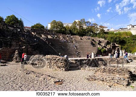Stock Photo - France, Rhone Alpes, Lyon, ancient theatre of Fourviere. Fotosearch