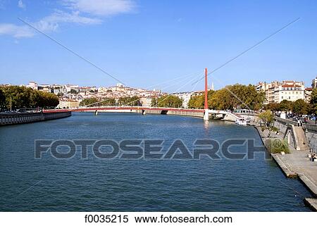 Stock Photography - France, Rhone Alpes, Lyon, croix-rousse and the Saone. Fotosearch