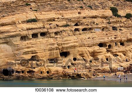 Greece, Crete, Matala caves View Large Photo Image Stock Photo - Greece, Crete, Matala caves. Fotosearch