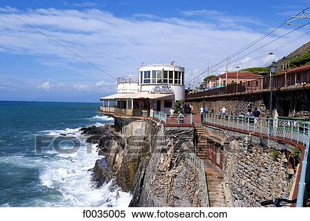 Stock Photography - Italy, Liguria, Genoa, district of Nervi, seaside complex. Fotosearch