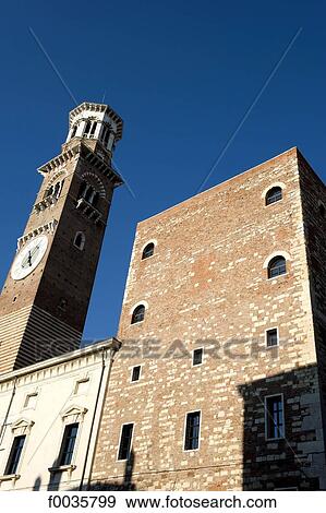 Italy, Verona, piazza delle erbe, torre dei lamberti View Large Photo Image Stock Photo - Italy, Verona, piazza delle erbe, torre dei lamberti. Fotosearch
