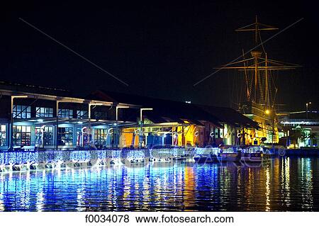 Malaysia, Malacca (Malaka), quay by night View Large Photo Image Stock Photo - Malaysia, Malacca (Malaka), quay by night. Fotosearch