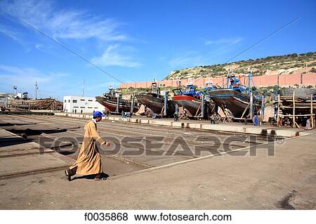 Morocco, Agadir, the port, boats under construction View Large Photo Image Stock Photo - Morocco, Agadir, the port, boats under construction. Fotosearch