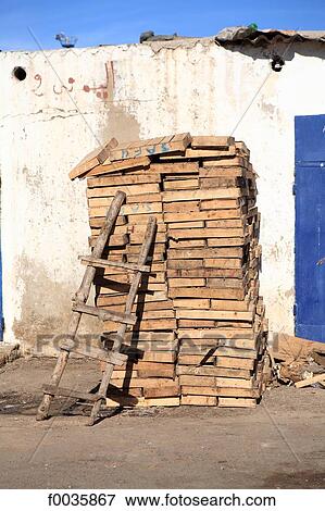 Stock Photo - Morocco, Agadir, the port, fish crates. Fotosearch