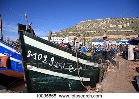 Stock Photography - Morocco, Agadir, the port with the ancient medina in the background. Fotosearch