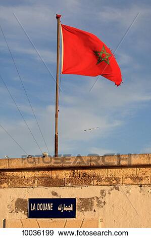 Morocco, Essaouira, flag View Large Photo Image Stock Photo - Morocco, Essaouira, flag. Fotosearch
