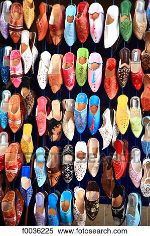 Stock Photography - Morocco, Essaouira, the souk, oriental slipper. Fotosearch