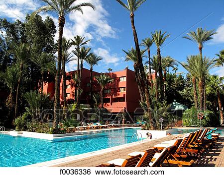 Morocco, Marrakech, hotel and pool View Large Photo Image Stock Photograph - Morocco, Marrakech, hotel and pool. Fotosearch