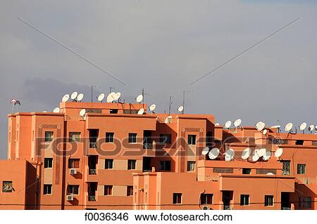 Morocco, Marrakech, modern house and satellite dish View Large Photo Image Stock Photograph - Morocco, Marrakech, modern house and satellite dish. Fotosearch