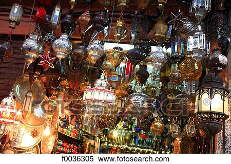 Stock Photography - Morocco, Marrakech, souk, lanterns. Fotosearch