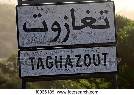Stock Photography - Morocco, Taghazout, roadsign. Fotosearch