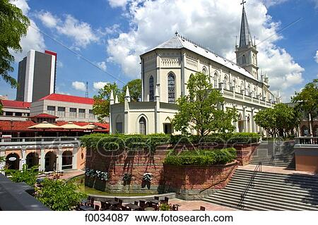 Stock Photo - Singapore, ancient church change into a restaurant. Fotosearch