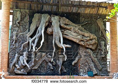 Stock Photo - Thailand, Chiang Mai, Wat Lok Moli temple, statues of elephant. Fotosearch