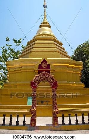 Thailand, Chiang Mai, Wat Phra Singh temple View Large Photo Image Stock Photograph - Thailand, Chiang Mai, Wat Phra Singh temple. Fotosearch
