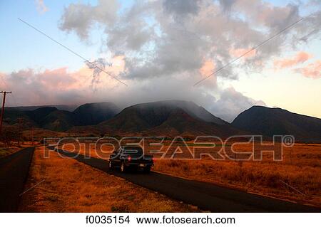 Picture - United States, Hawaii, island of Maui, near Lahaina, car on the road. Fotosearch