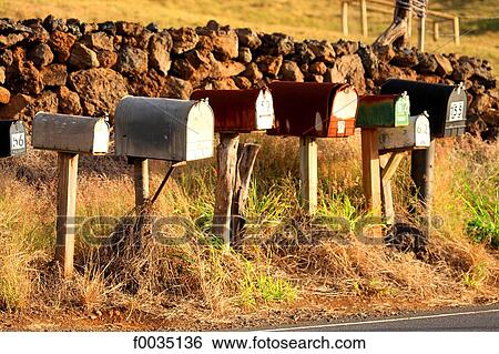 Stock Photograph - United States, Hawaii, island of Maui, mail boxes. Fotosearch