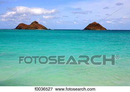 Stock Photo - United States, Hawaii, Oahu island, Kailua, Mokulua islands. Fotosearch