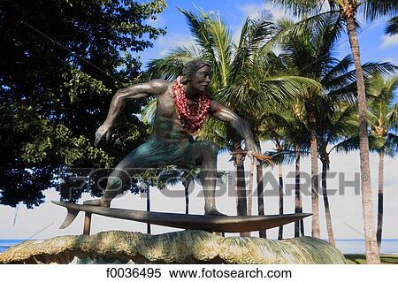 United States, Hawaii, Oahu island, Waikiki beach, statue of a surfer View Large Photo Image Stock Photography - United States, Hawaii, Oahu island, Waikiki beach, statue of a surfer. Fotosearch