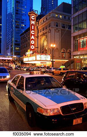 Picture - United States, Illinois, Chicago, traffic by night. Fotosearch
