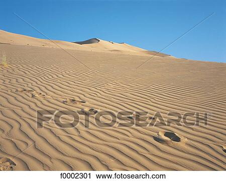 Stock Image - Elements and Nature, footprint, step, loneliness, lonely, desert. Fotosearch