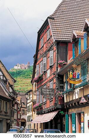 France, Alsace, Village of Ribeauvillé and Château St Ulrich in background View Large Photo Image Stock Photo - France, Alsace, Village of Ribeauvillé and Château St Ulrich in background. Fotosearch