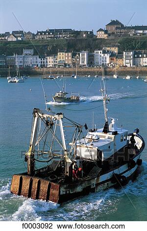 Stock Image - France, Normandy, Granville, fishing boat. Fotosearch